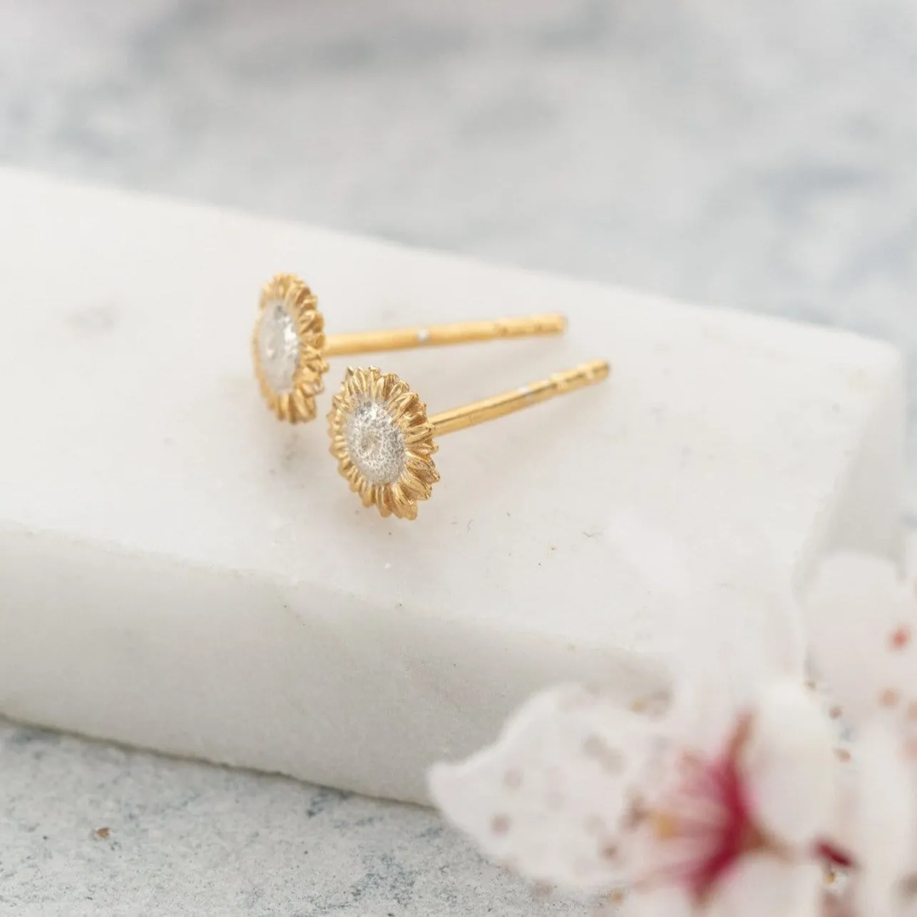 Gold Plated Sunflower Stud Earrings