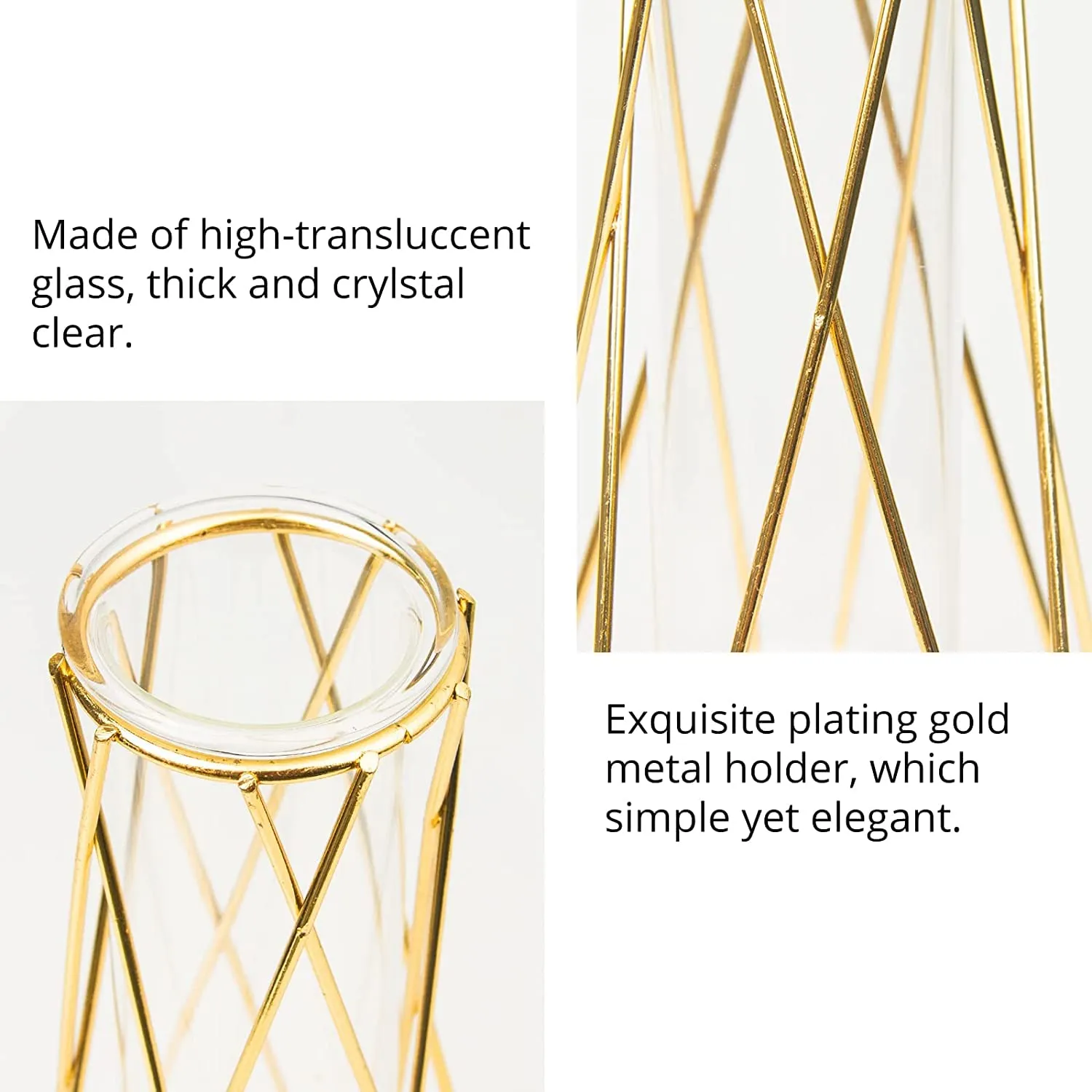 Lavish Craft 2 Pcs Gold Geometric Vase,Air Plant Stand,Hydroponic Plant Flower Vase Glass Test Tube,Modern Vases for Flowers as Wedding Home Office Centerpiece,vases for centerpieces