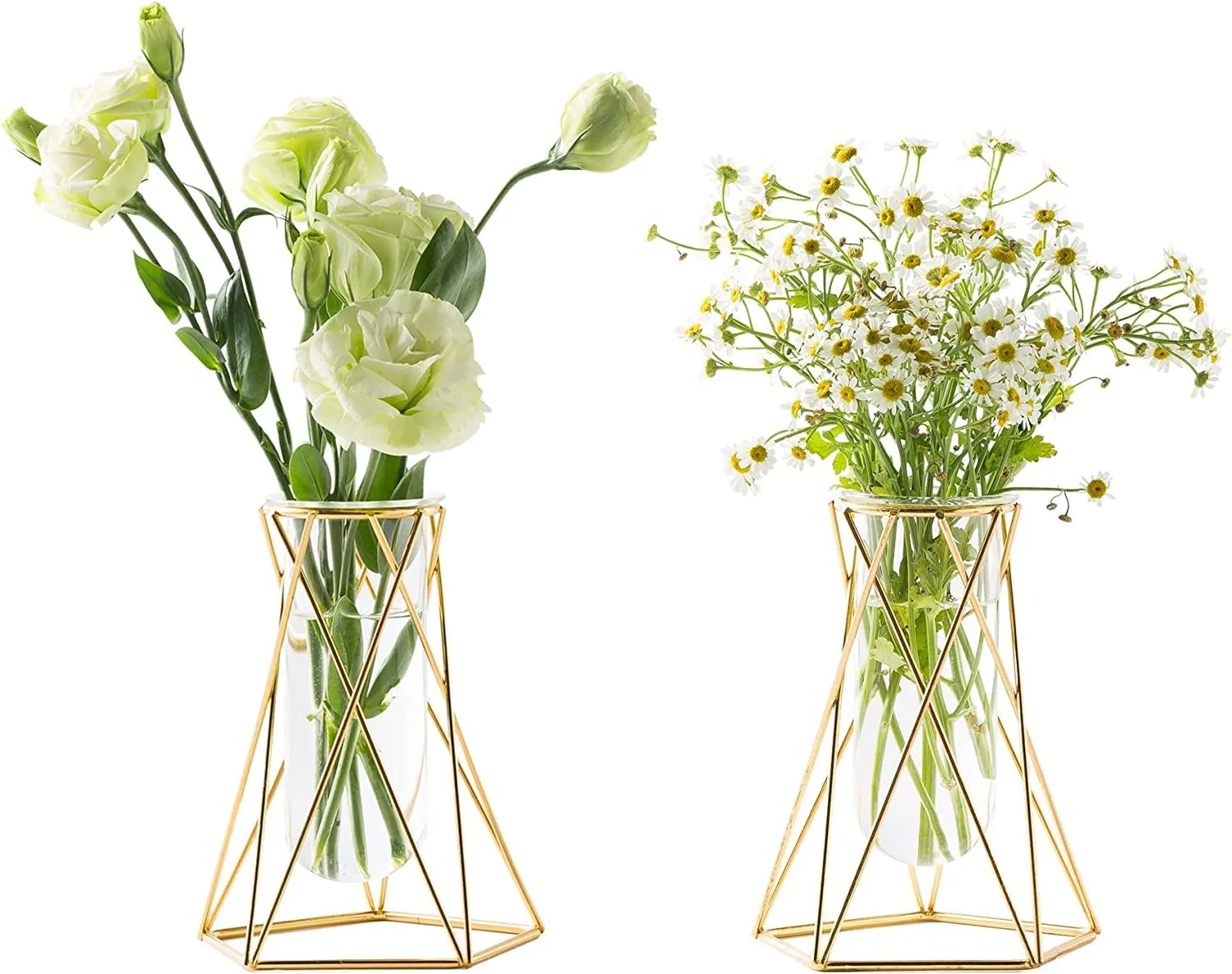 Lavish Craft 2 Pcs Gold Geometric Vase,Air Plant Stand,Hydroponic Plant Flower Vase Glass Test Tube,Modern Vases for Flowers as Wedding Home Office Centerpiece,vases for centerpieces