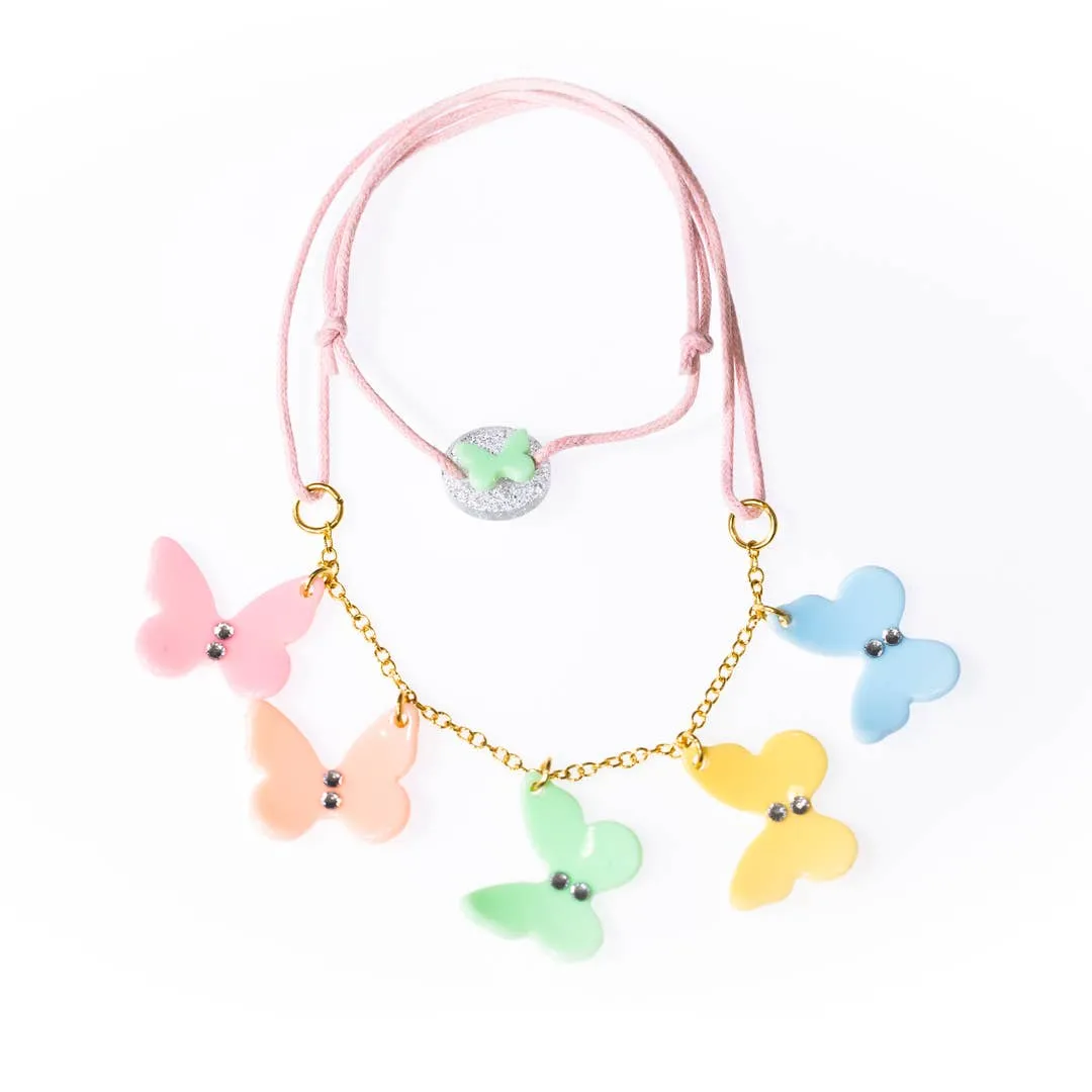 Lilies & Roses Pastel Multi Butterfly Necklace