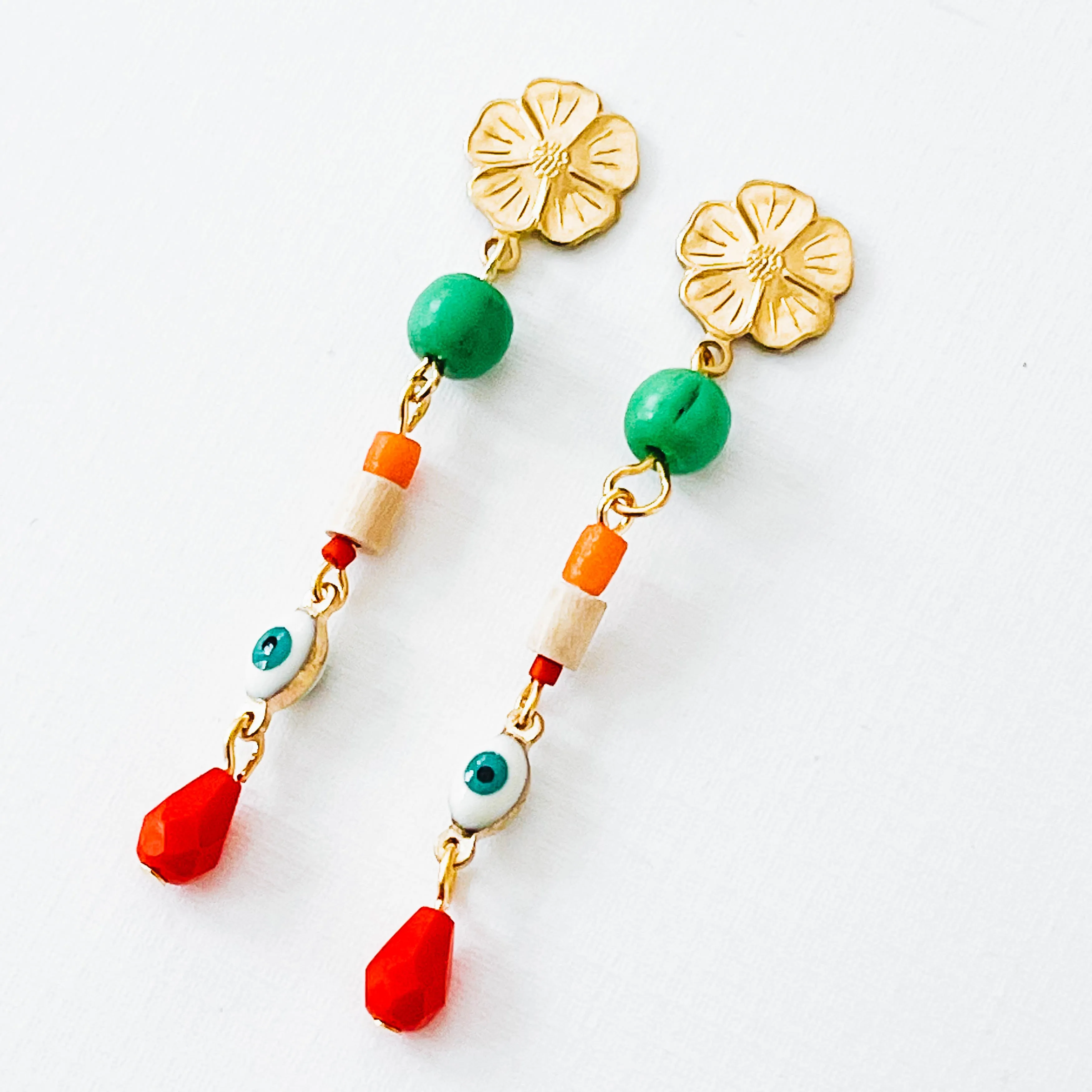 Long Flower Stud Charm Earrings