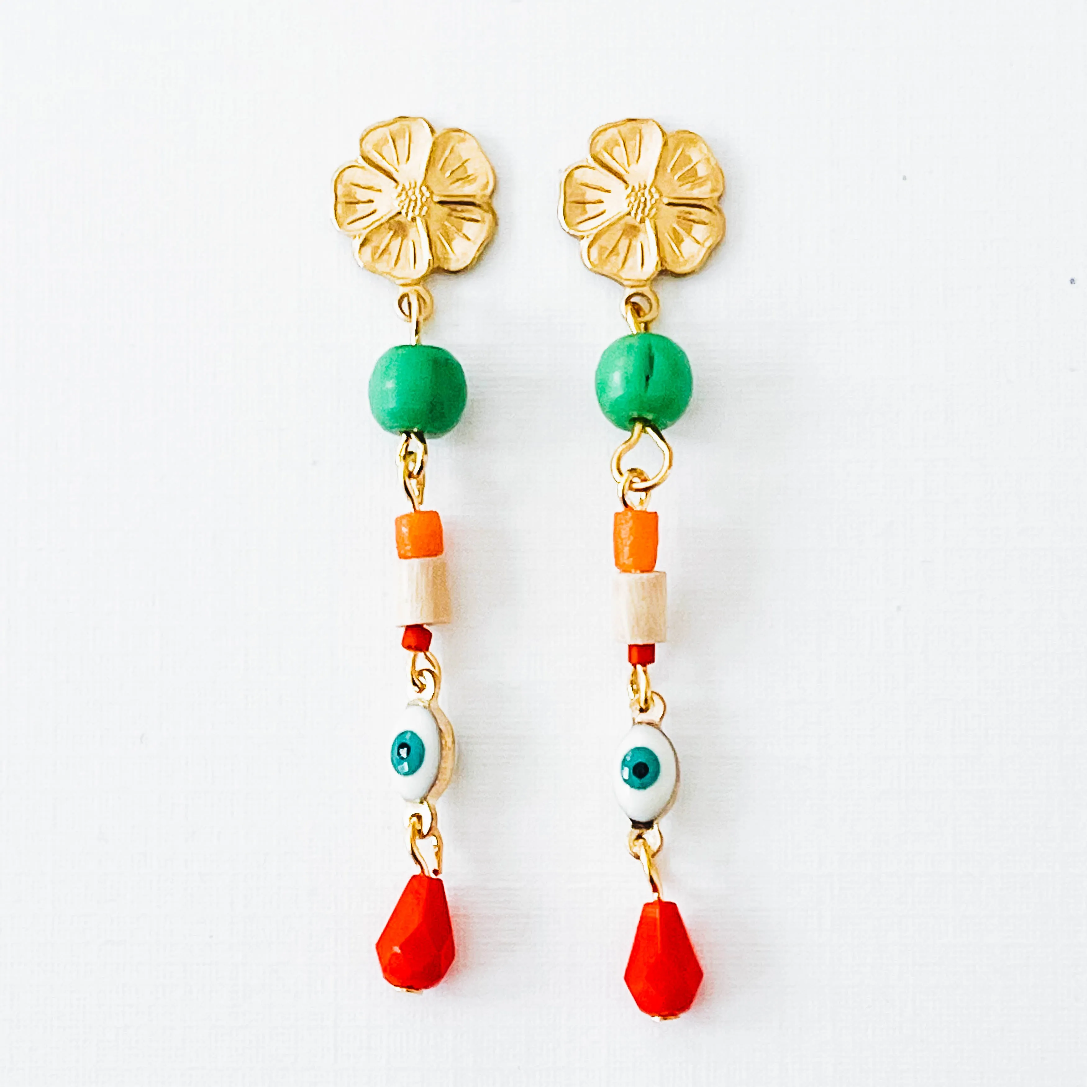 Long Flower Stud Charm Earrings