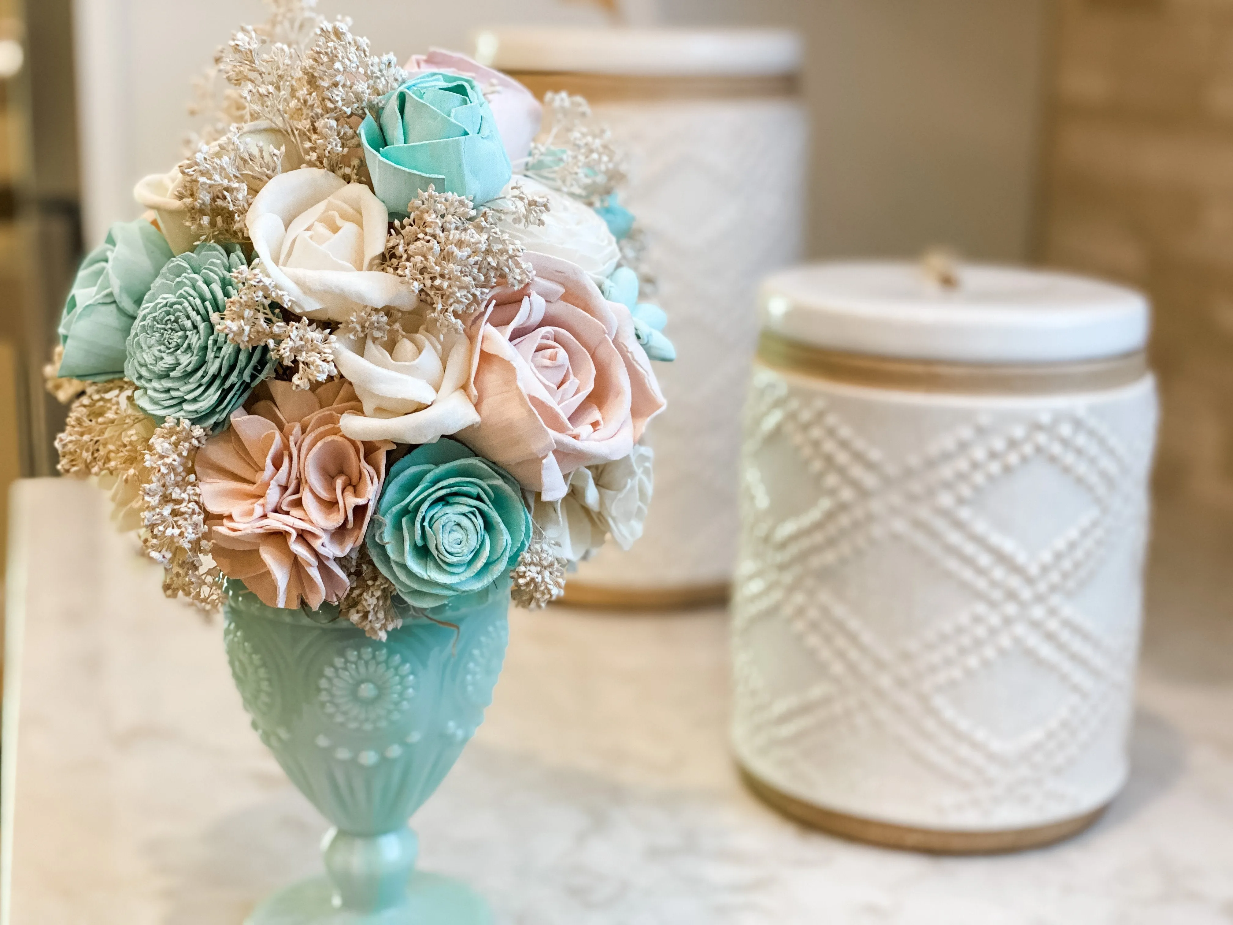 Mint Milkshake - Pink and Mint Sola Flower Arrangement