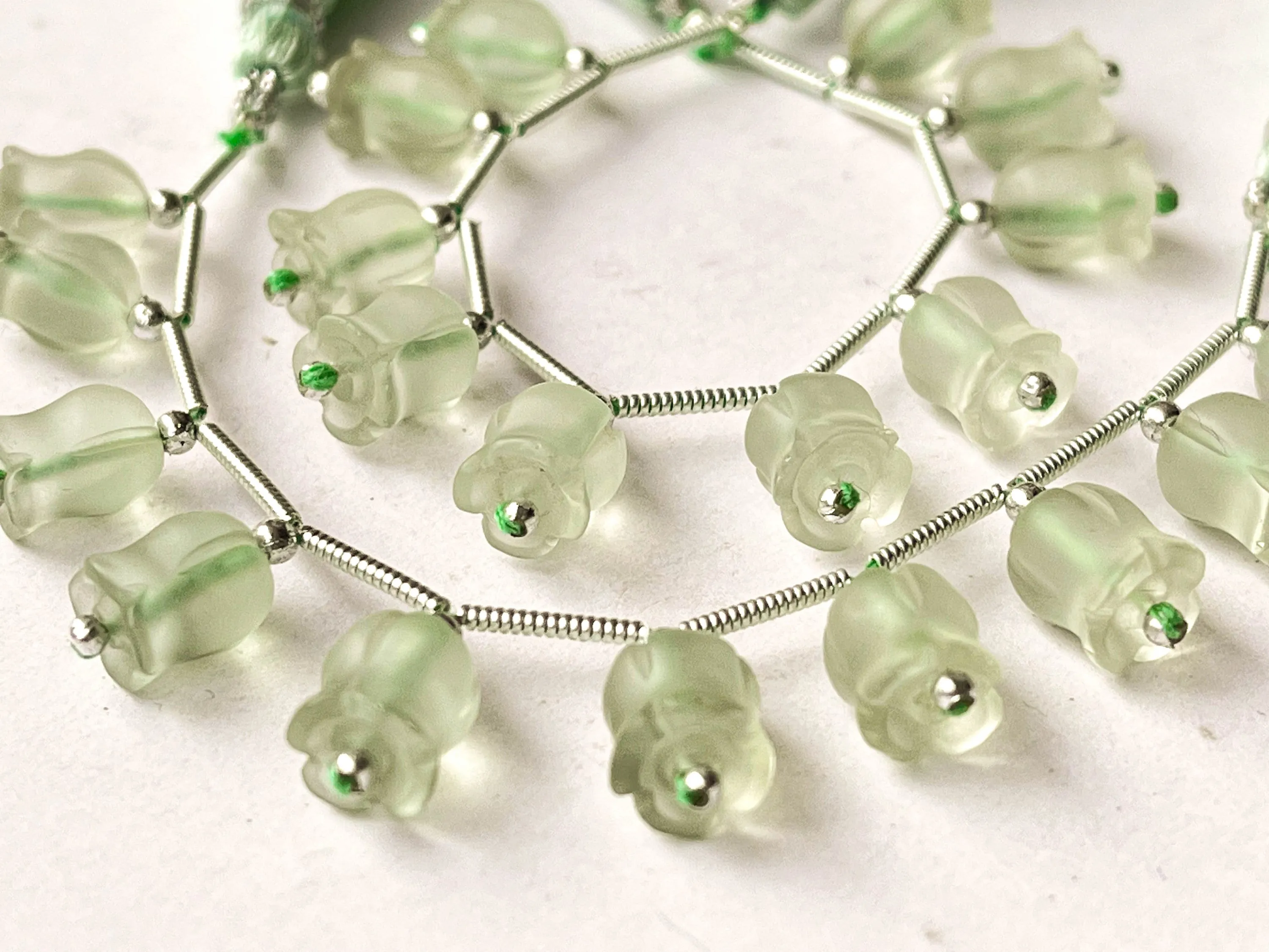 Natural  Frost Green Amethyst flower carving Lily of the valley shape beads