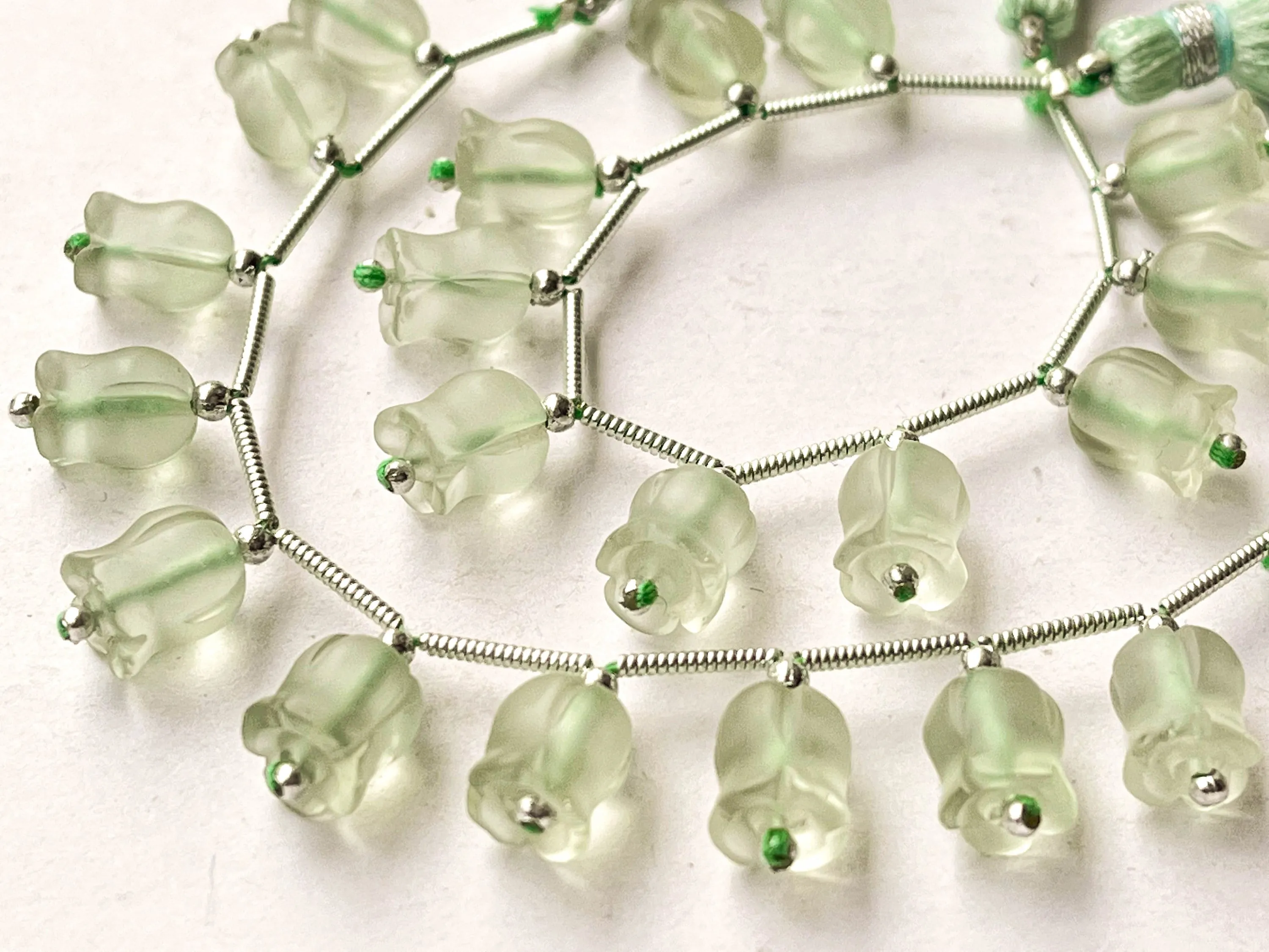 Natural  Frost Green Amethyst flower carving Lily of the valley shape beads