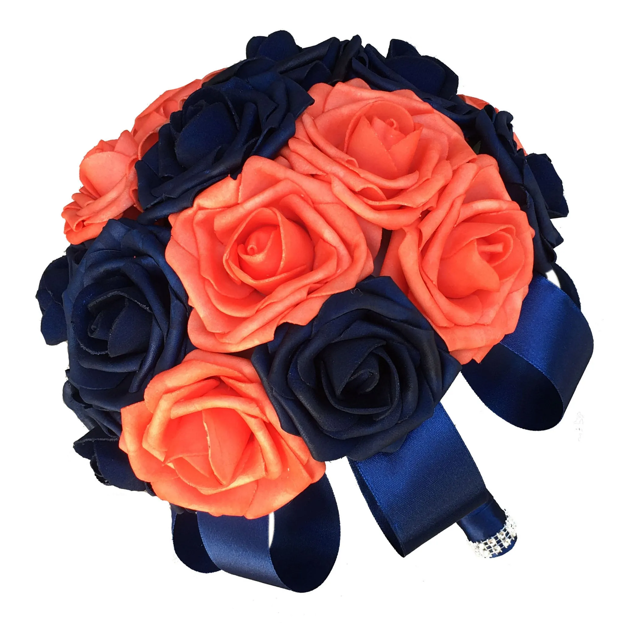 Navy Blue and Coral Flower Bouquet Wedding Flowers for Bridal