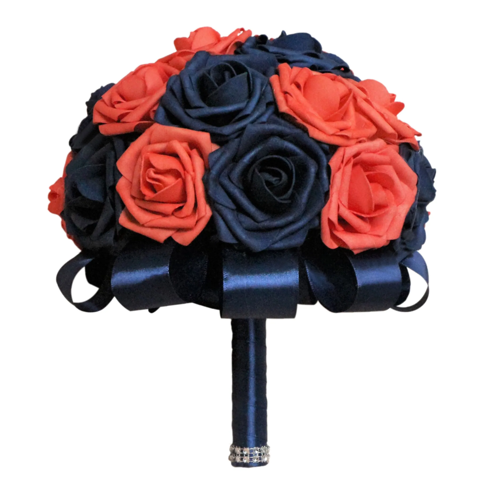 Navy Blue and Coral Flower Bouquet Wedding Flowers for Bridal