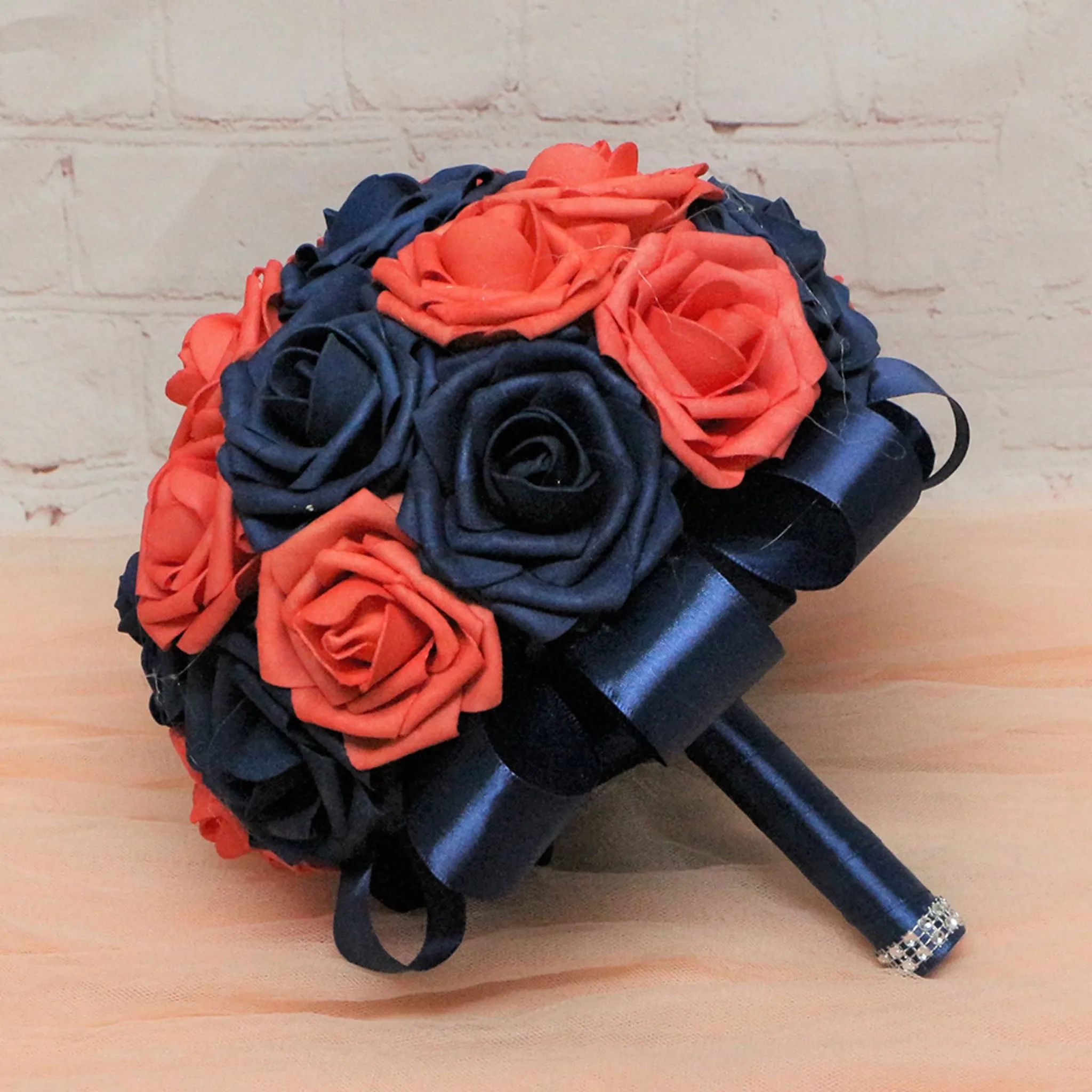 Navy Blue and Coral Flower Bouquet Wedding Flowers for Bridal