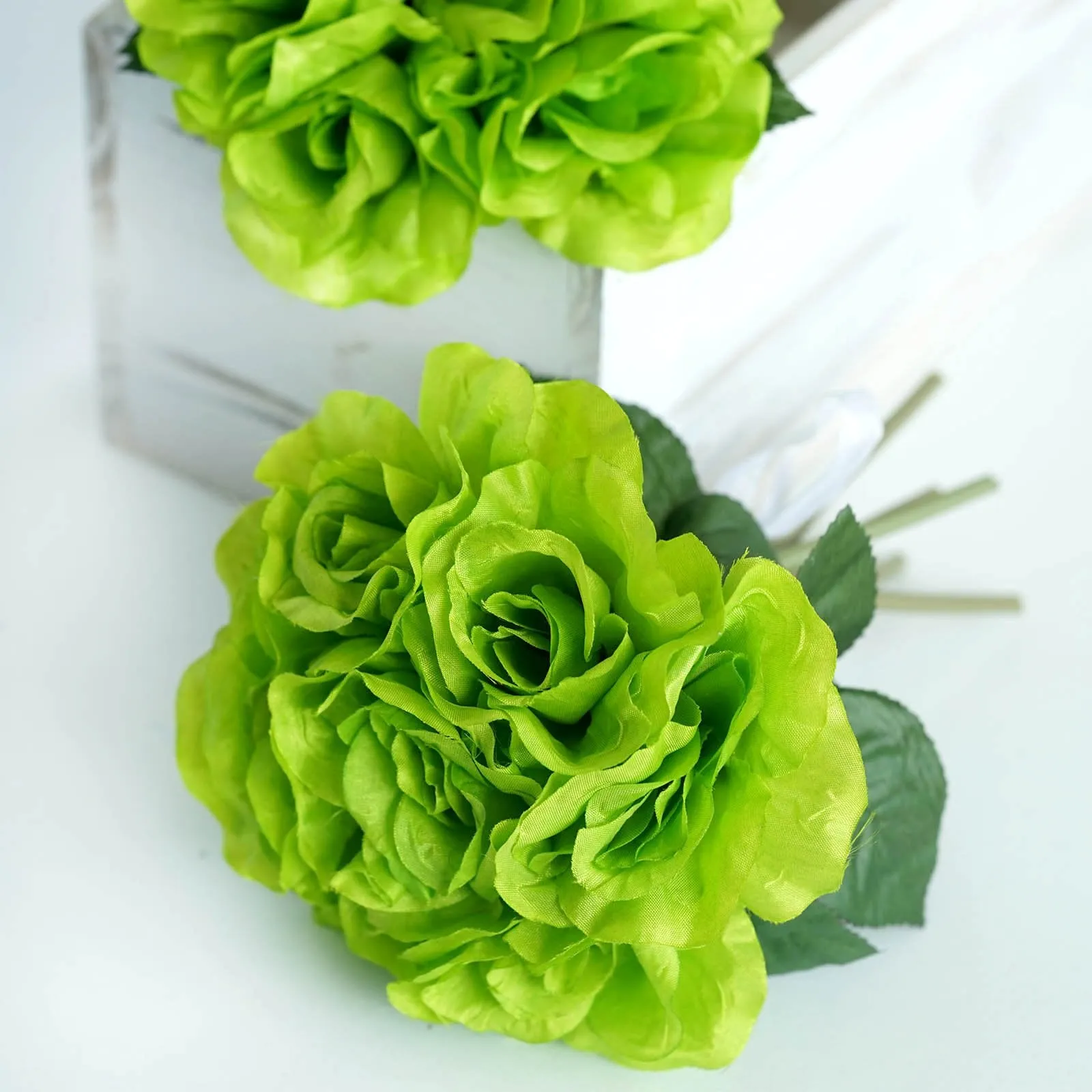 Open Rose Bouquet Artificial Silk Flowers - Lime Green