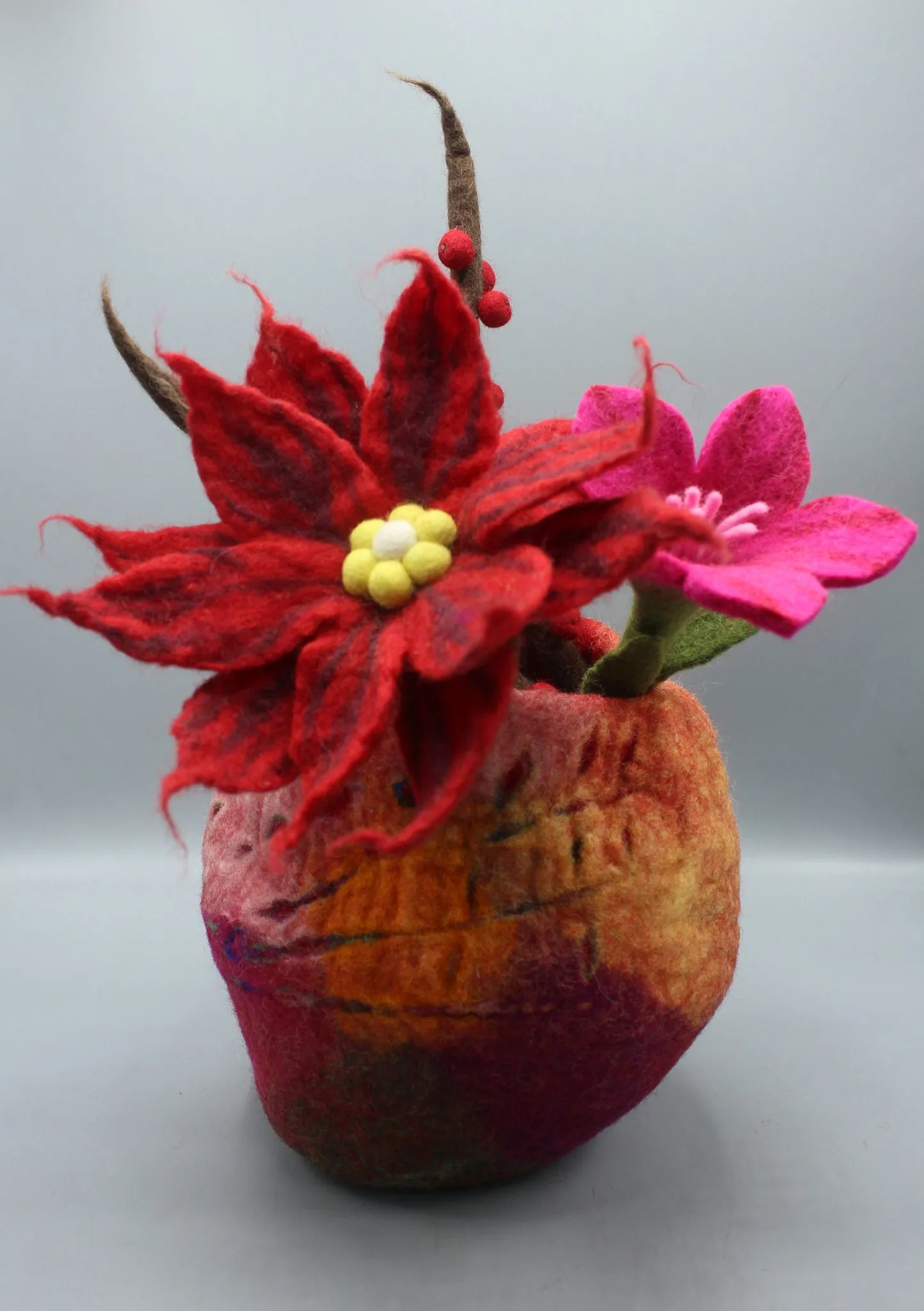 Pink, Purple and Pink Multi color Felt Flower Vase