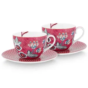 Pip Studio Flower Festival Set of 2 Cups & Saucers - Pink