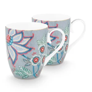 Pip Studio Flower Festival Set of 2 Mugs - Light Blue