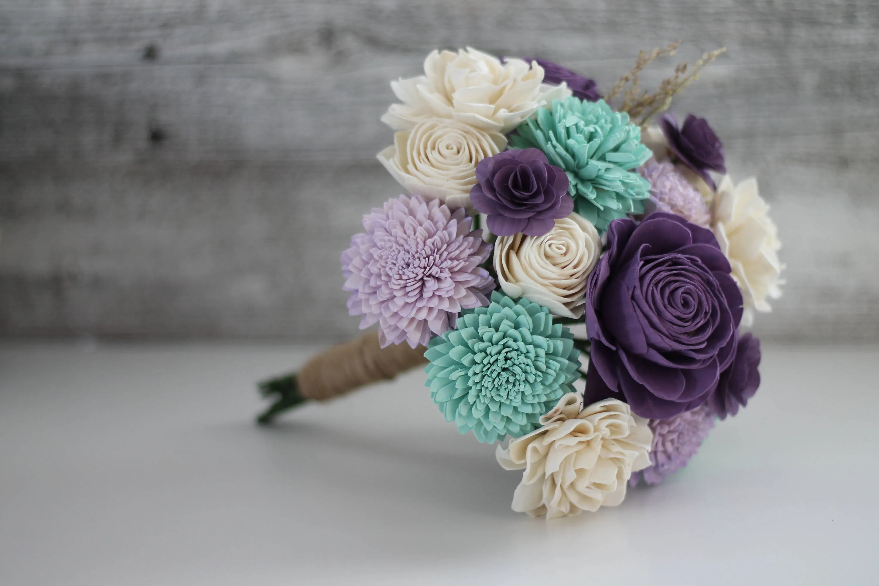 Purple and Mint Wooden Flower Bouquet