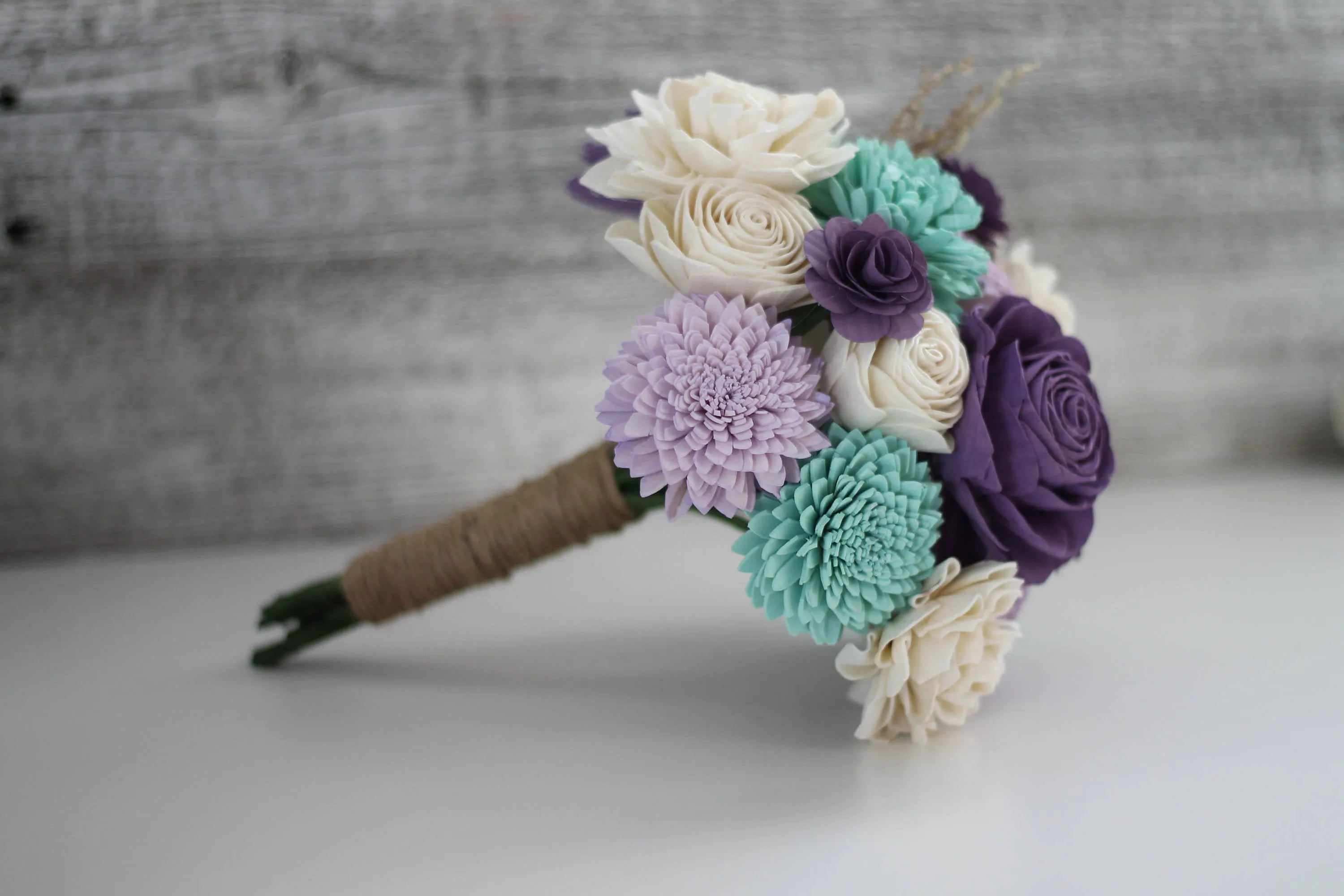 Purple and Mint Wooden Flower Bouquet