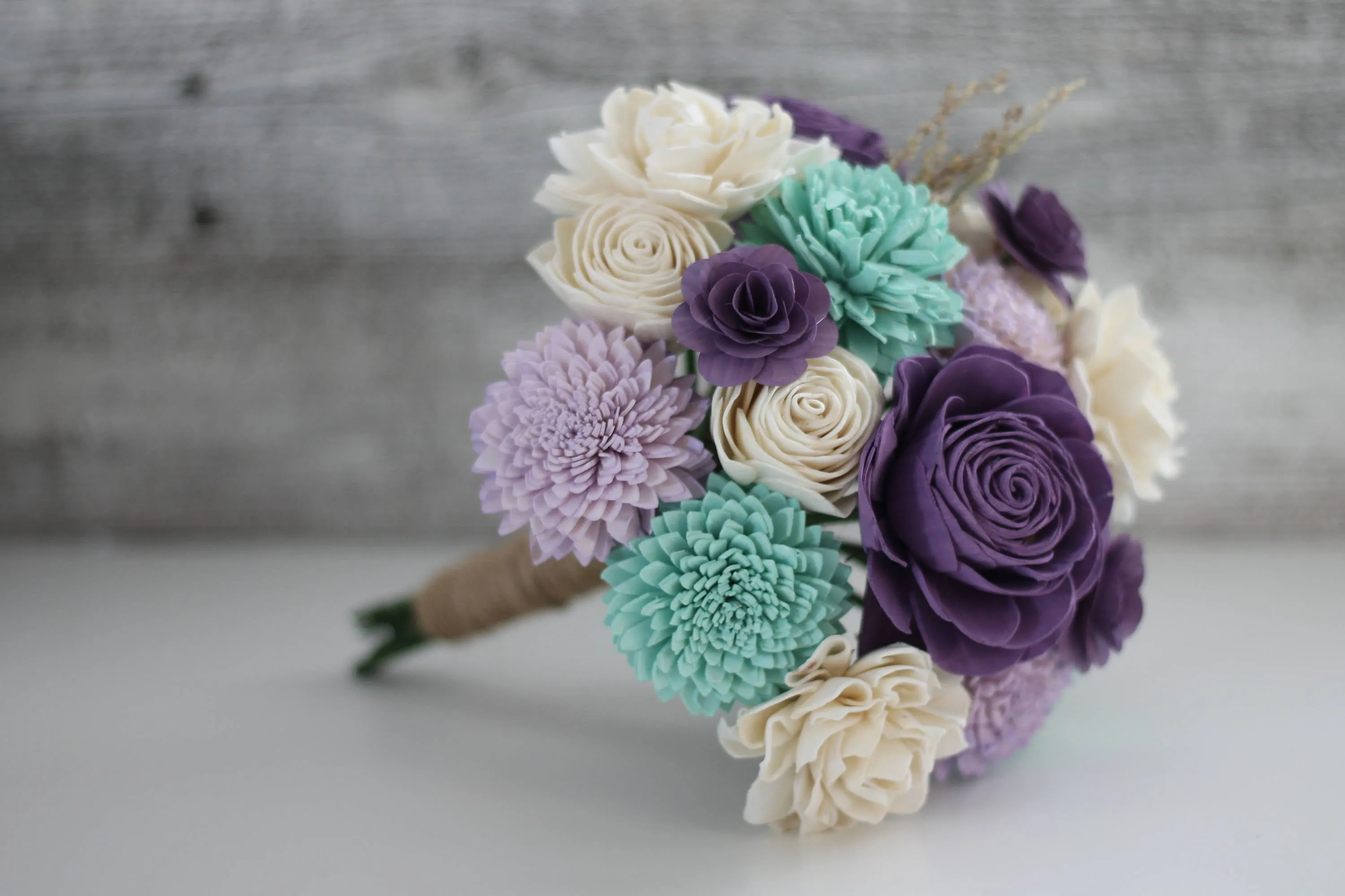 Purple and Mint Wooden Flower Bouquet