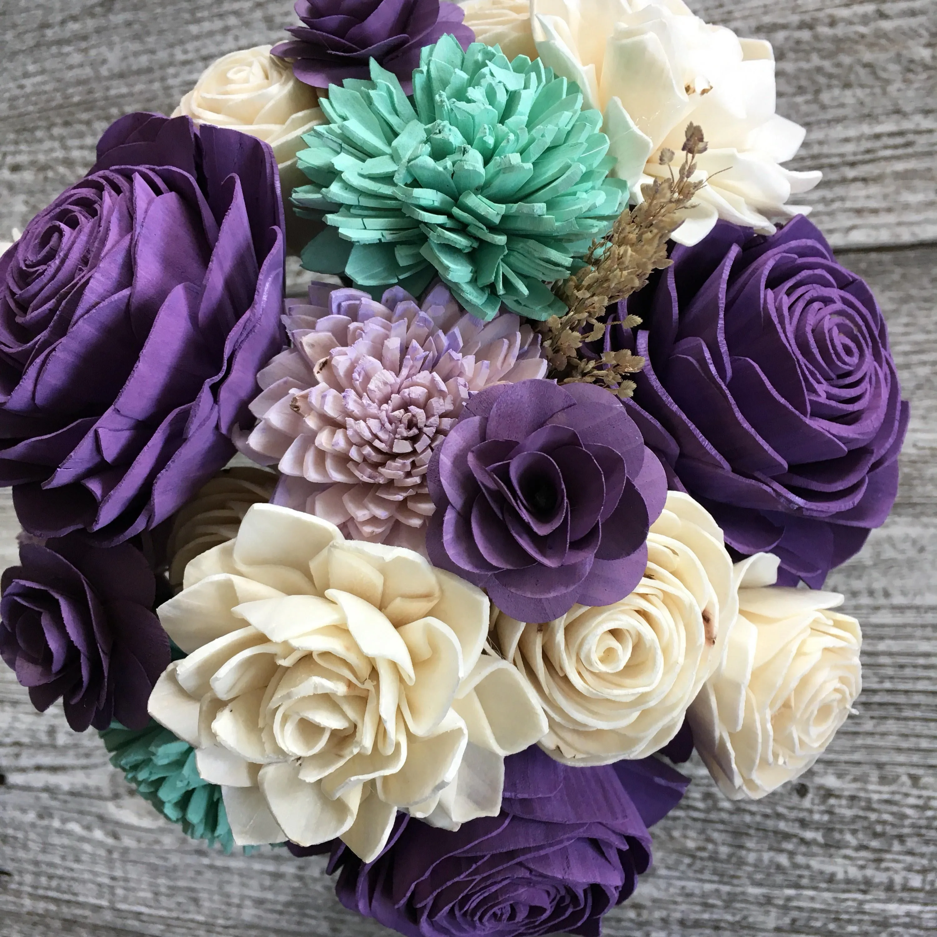 Purple and Mint Wooden Flower Bouquet