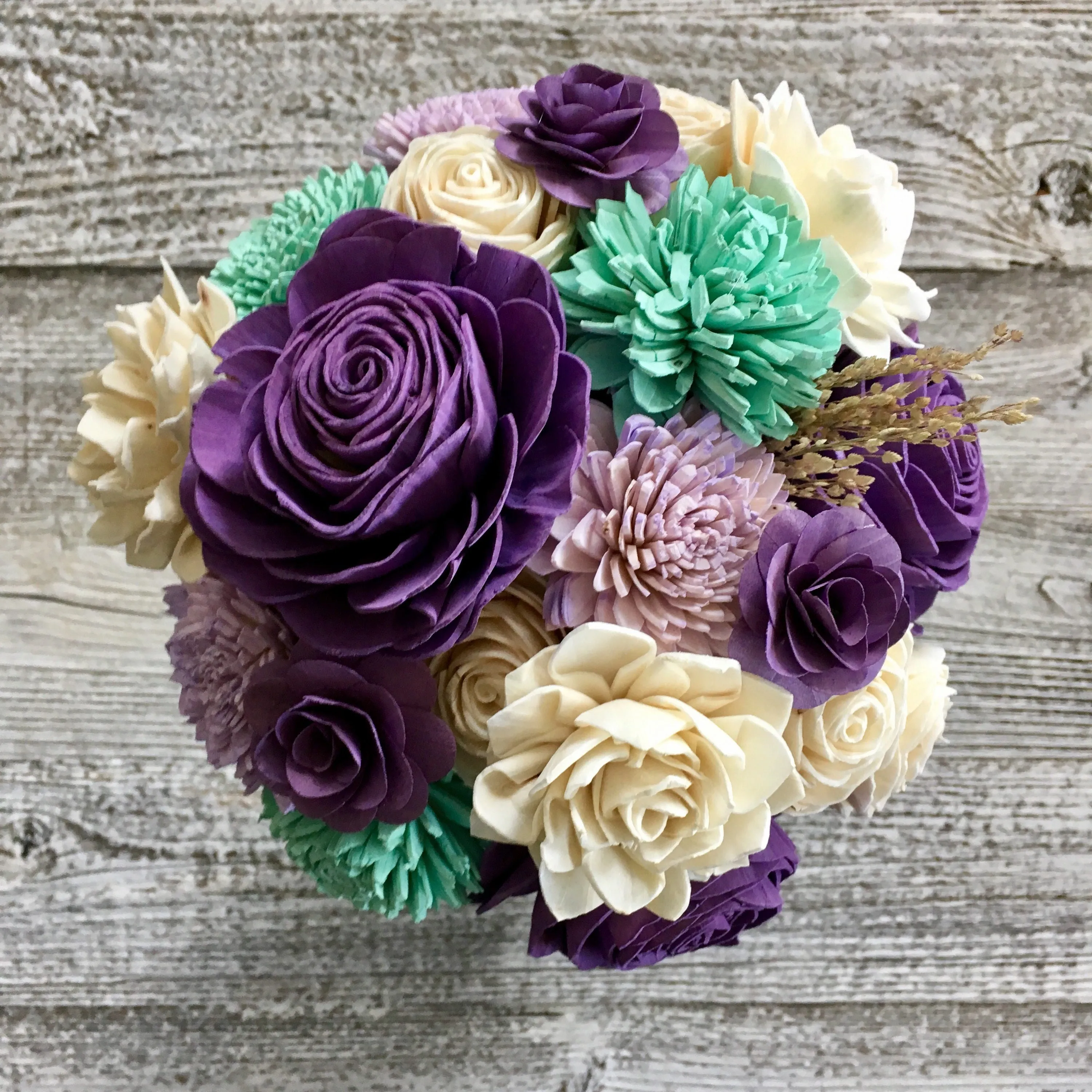 Purple and Mint Wooden Flower Bouquet