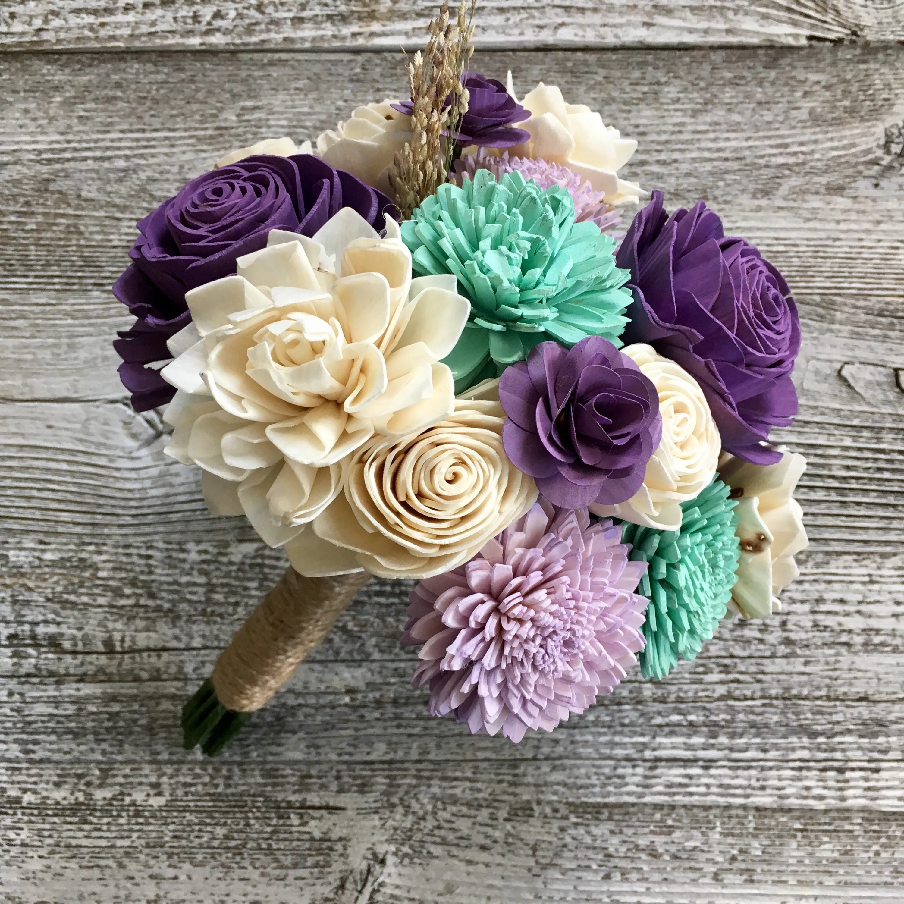 Purple and Mint Wooden Flower Bouquet