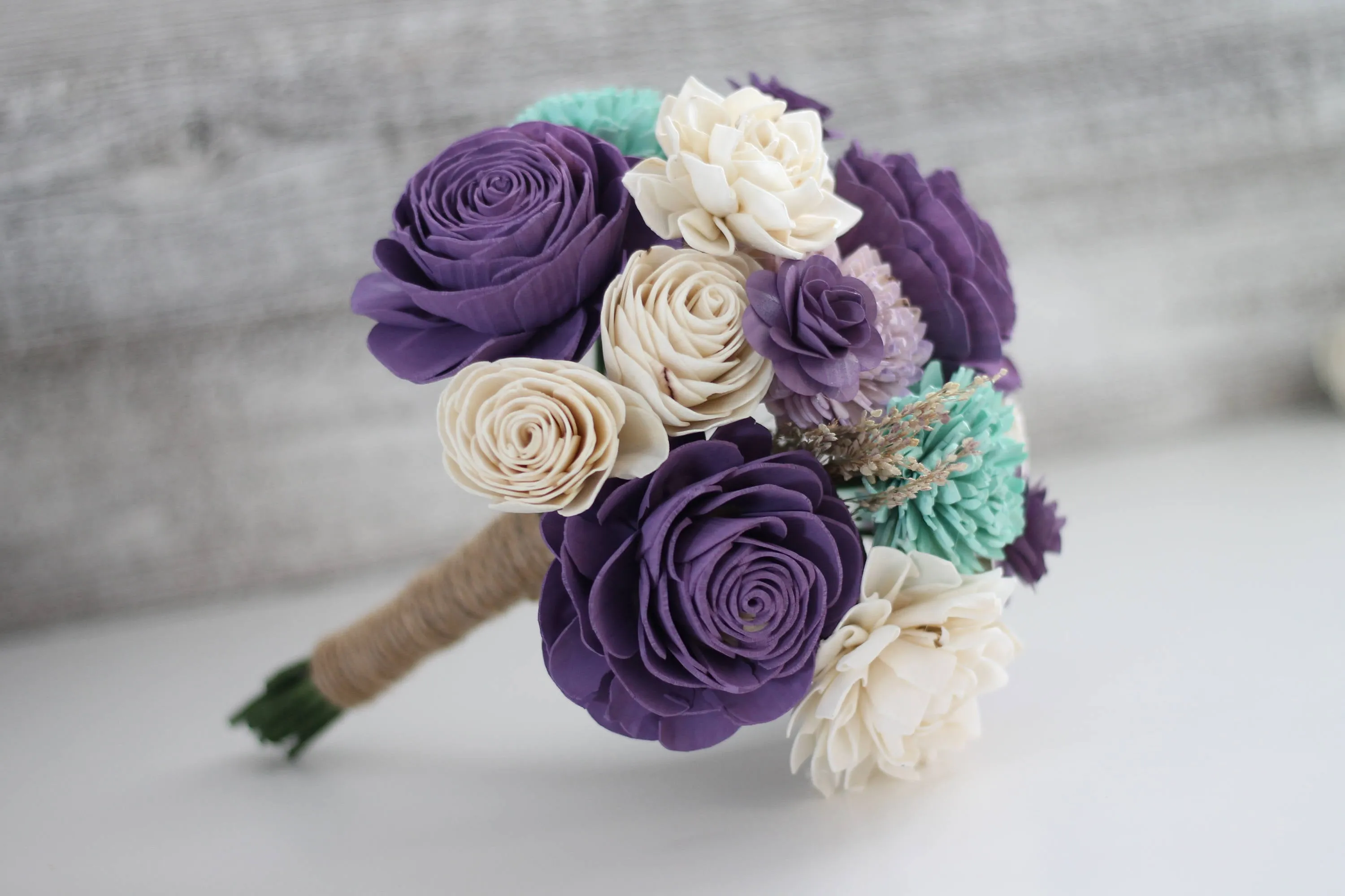 Purple and Mint Wooden Flower Bouquet