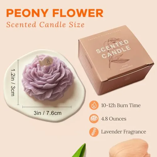 Purple Peony Flower Shape Candles for Women Friends Colleague Classmates Gift, 3 inch Pastel Aesthetic Scented Candle with Lavender Fragrance