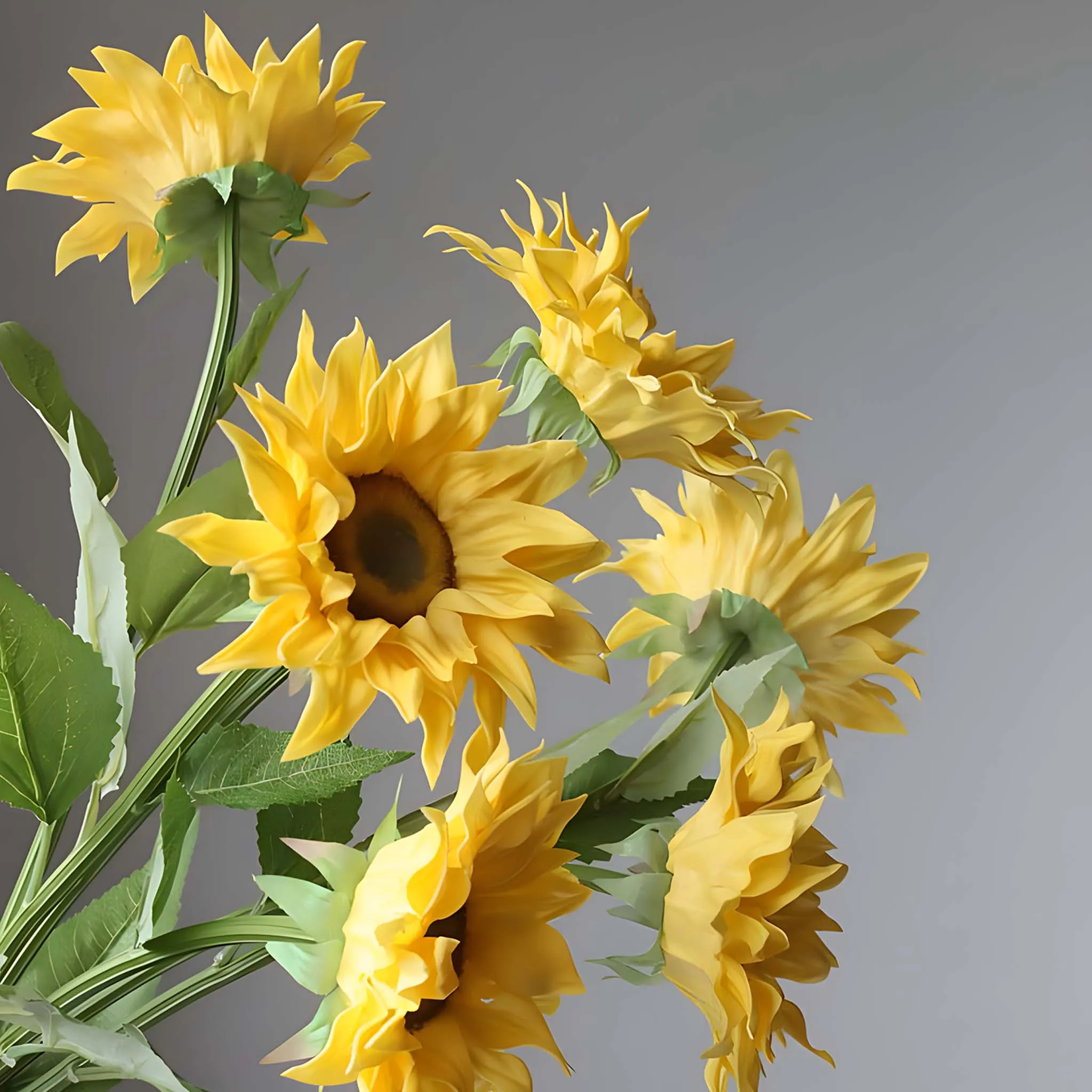 Realistic Artificial Sunflowers Yellow Orange 18.5"