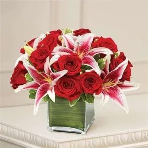 Red Rose & Lily Cube by DGM Flowers