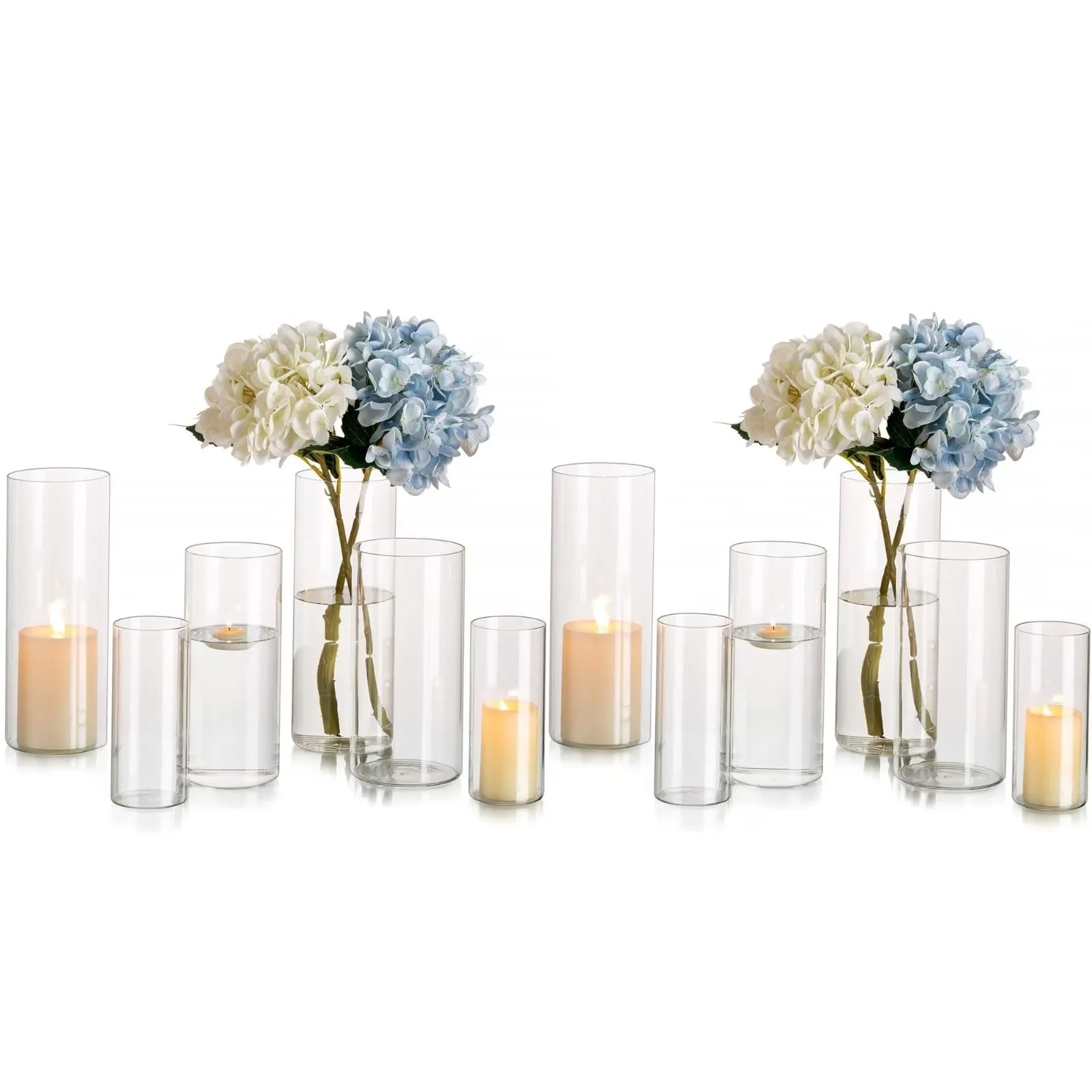 relaxed Decoration Clear Glass Cylinder Vases Set of 12 Bulk Flower Vase for Wedding Table Centerpieces 6', 8' & 10'H Clear M L XL