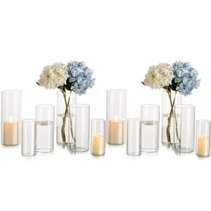 relaxed Decoration Clear Glass Cylinder Vases Set of 12 Bulk Flower Vase for Wedding Table Centerpieces 6', 8' & 10'H Clear S M L