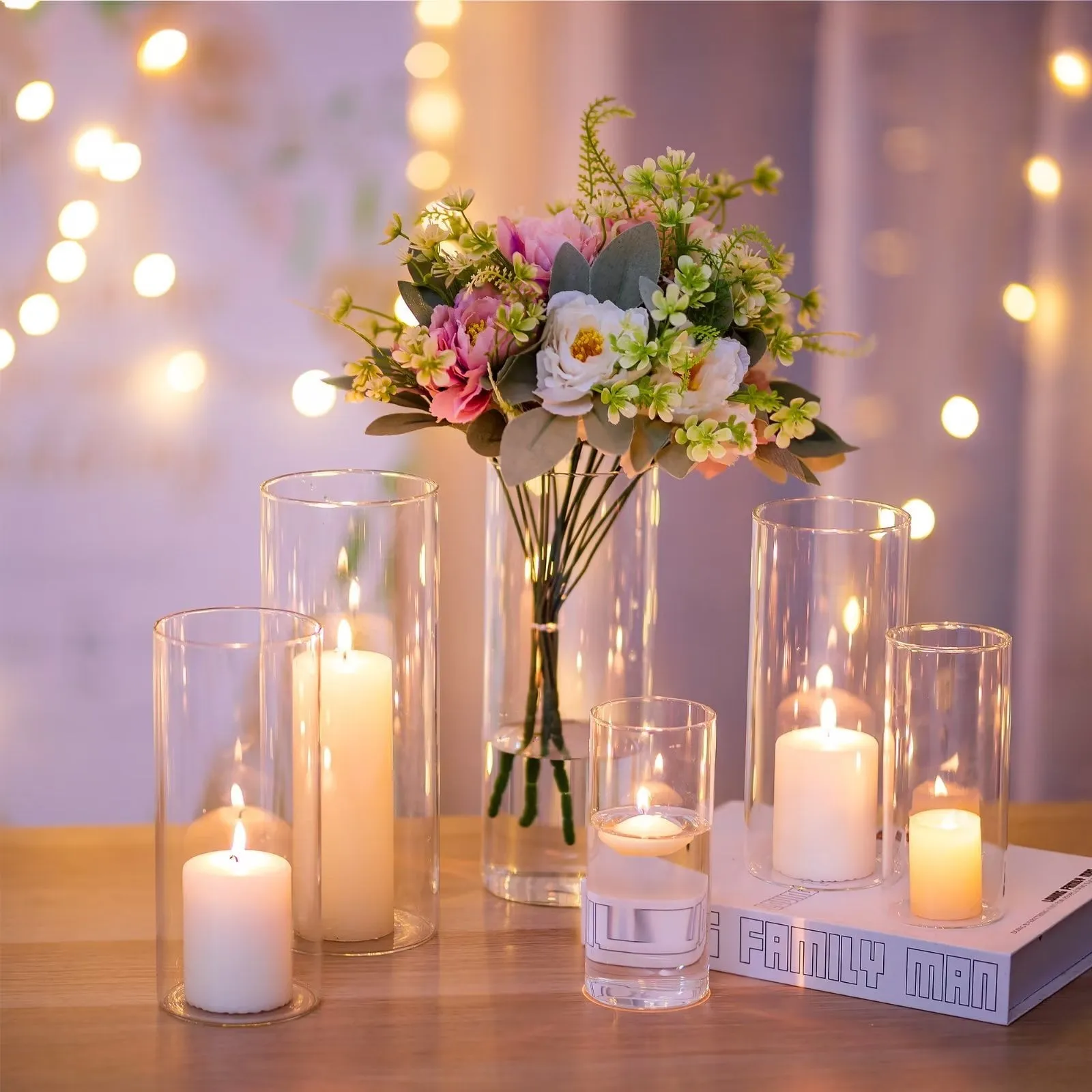 relaxed Decoration Clear Glass Cylinder Vases Set of 12 Bulk Flower Vase for Wedding Table Centerpieces 6', 8' & 10'H Clear S M L