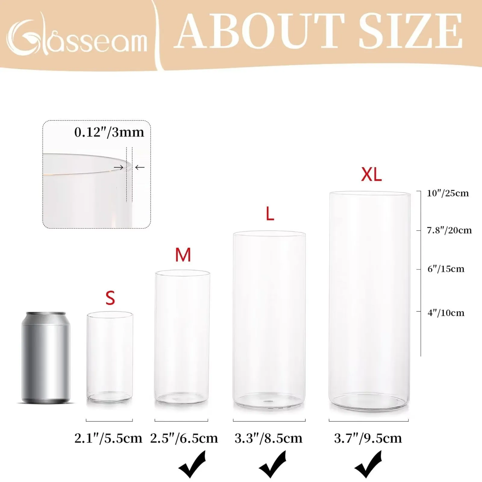 relaxed Decoration Clear Glass Cylinder Vases Set of 12 Bulk Flower Vase for Wedding Table Centerpieces 6', 8' & 10'H Clear S M L