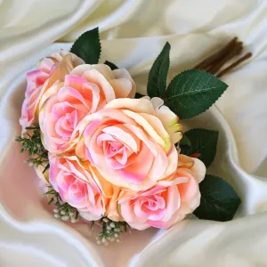 Rose & Baby Breath Assorted Bridal Bouquet Artificial Silk Flowers - Pink