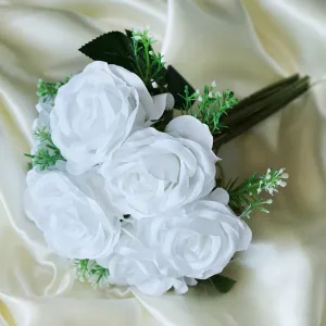 Rose & Baby Breath Assorted Bridal Bouquet Artificial Silk Flowers - White