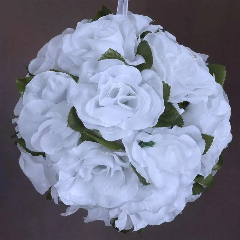 Rose Kissing Ball Artificial Silk Flowers - White - 4 pack