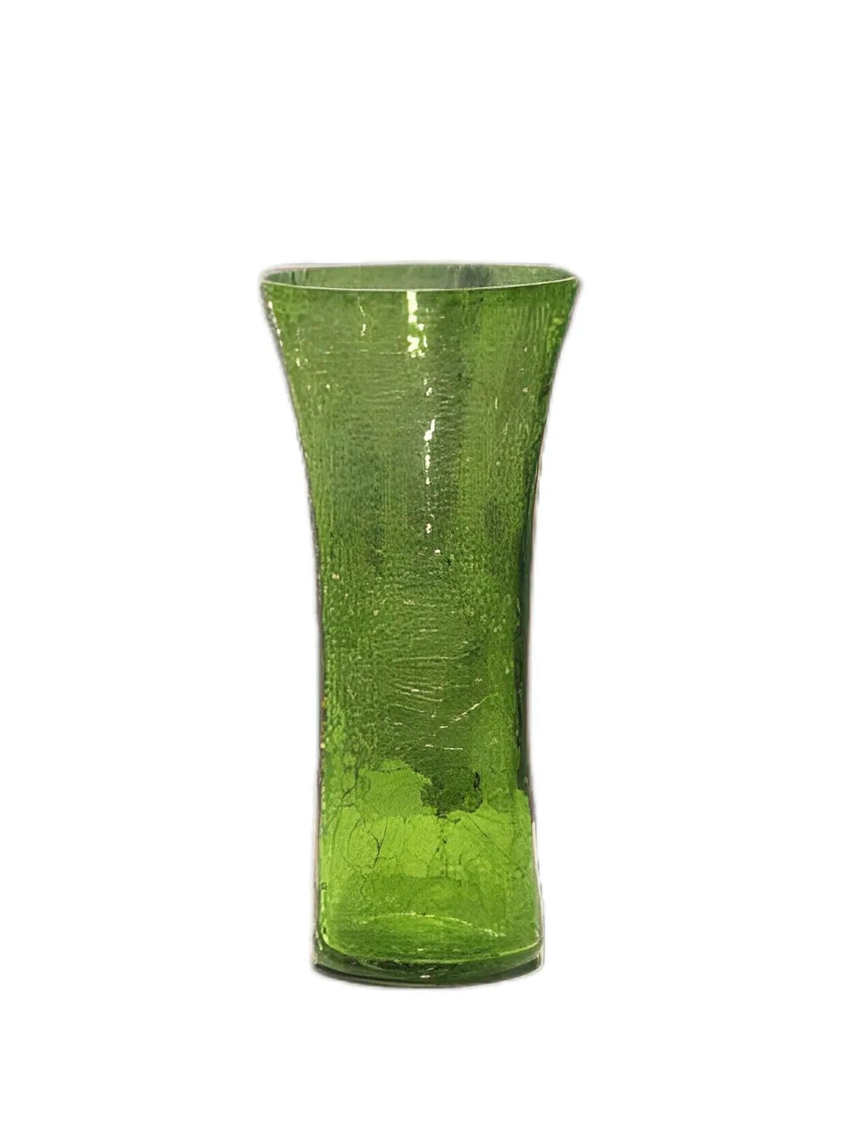 Shobhana Enterprises Crystal Glass Decorative Crackared Flower Vase for Home Décor - (Size - 9 X 9 X 20 CM, 8 Inches) (Green)