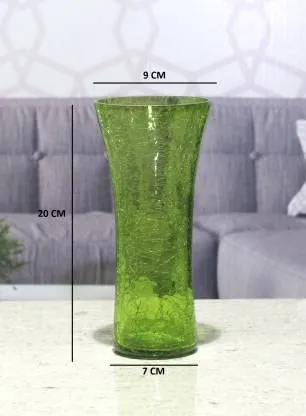 Shobhana Enterprises Crystal Glass Decorative Crackared Flower Vase for Home Décor - (Size - 9 X 9 X 20 CM, 8 Inches) (Green)