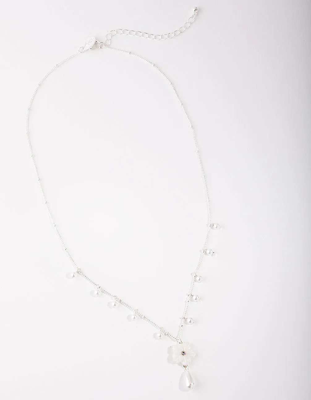 Silver Pearl Flower Chain Necklace