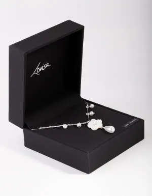 Silver Pearl Flower Chain Necklace