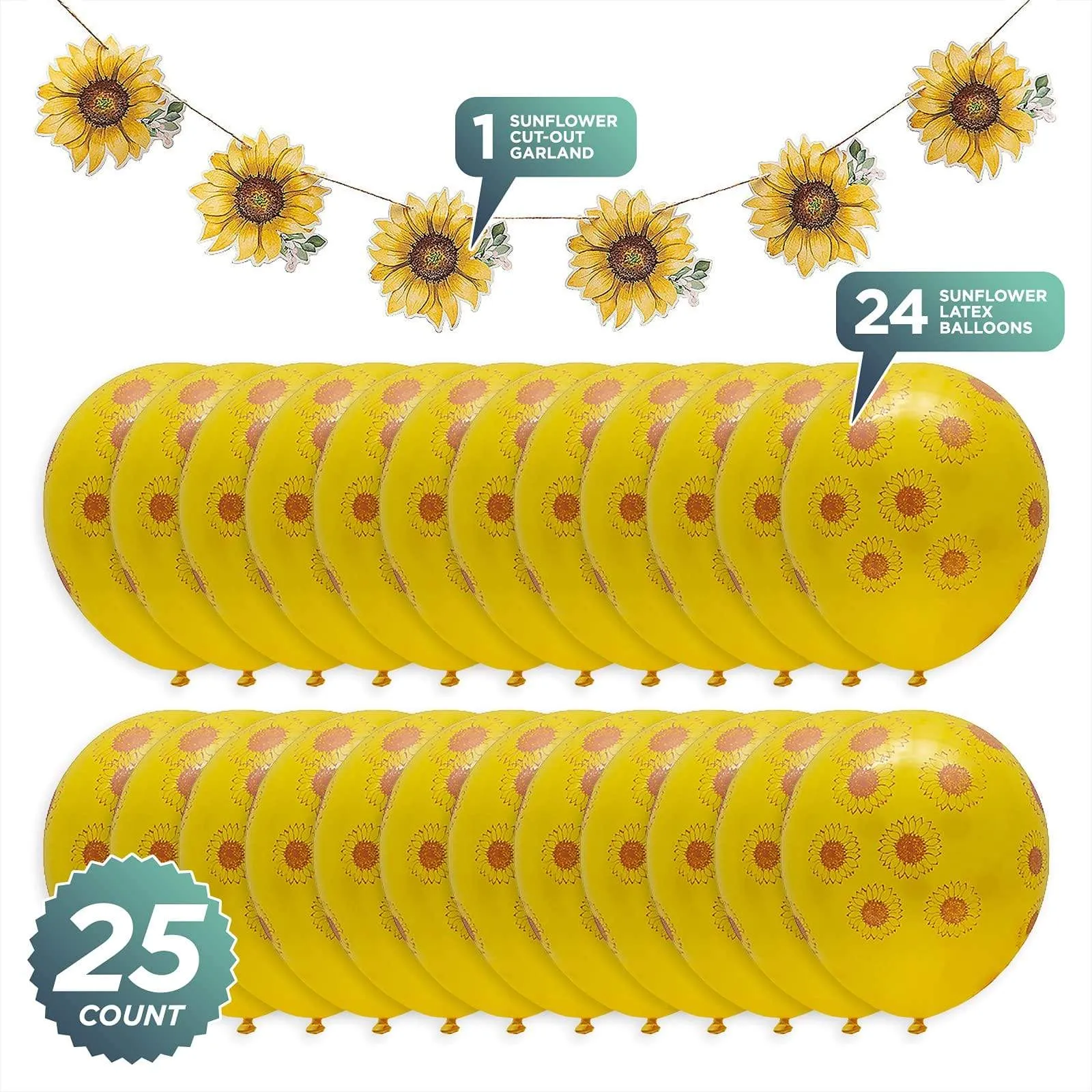 Sunflower Party Garland Decoration and 24 Latex Balloons Set