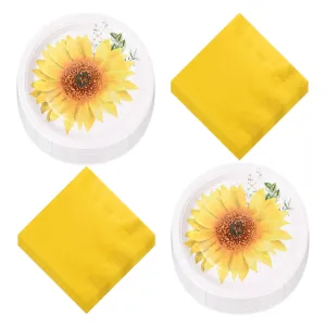 Sunflower Party Paper Dessert Plates and Solid Yellow Beverage Napkins (Serves 20)