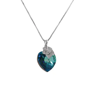 The Flower on Sapphire Swarovski crystal Heart platinum plated necklace