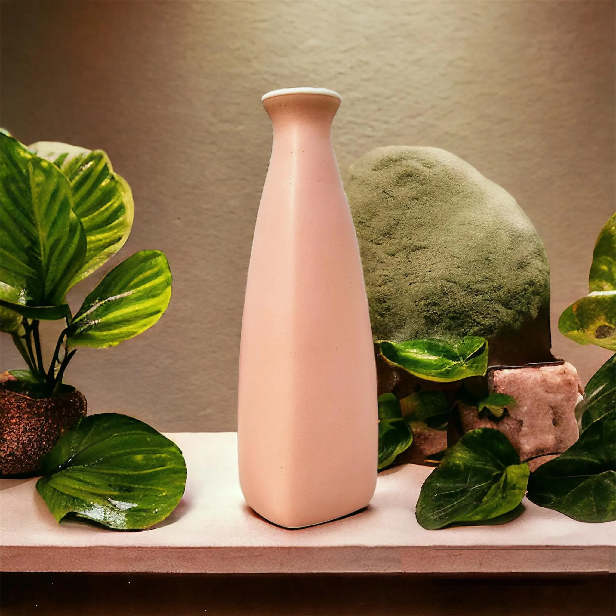 URBAN SENSE Ceramic | Triangular Bottle Shape Modern Flower Vase For Home Decor Office Table Living Room Center Table Premium Matte Finish (Light Pink Set Of 2)