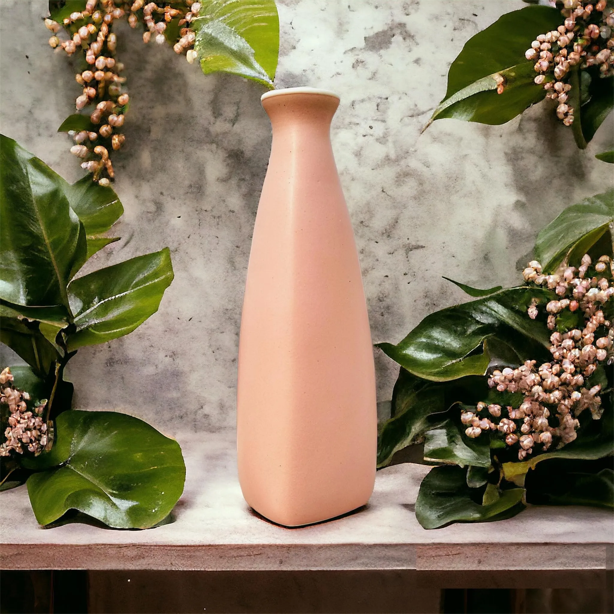 URBAN SENSE Ceramic | Triangular Bottle Shape Modern Flower Vase For Home Decor Office Table Living Room Center Table Premium Matte Finish (Light Pink Set Of 2)