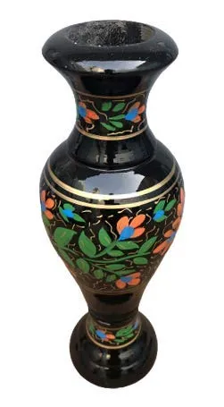 VARDA Zyrah Hand Painted Very Beautiful Black & Yellow Floral Design Wooden Table Vase - 12 Inches Combo of (2).