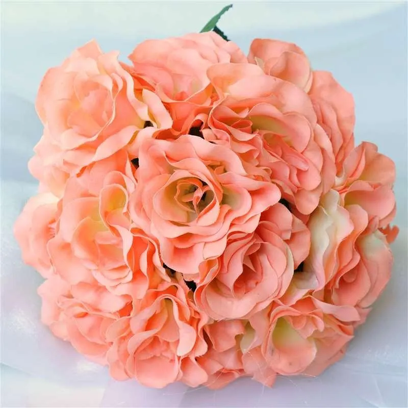 Velvet Rose Bouquet Artificial Flowers- Peach