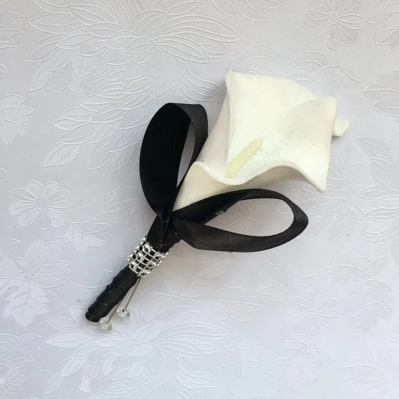 White Calla Lily Wedding Boutonniere for Best Man Groom