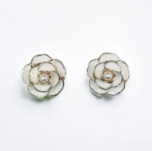 White Enamel Flower Studs