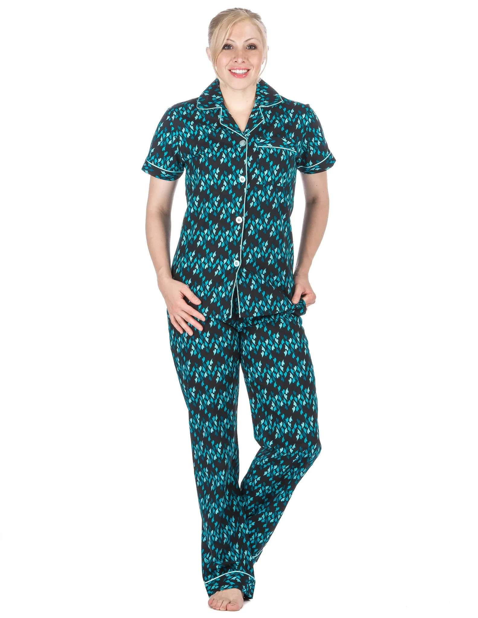 Women's Premium 100% Cotton Poplin Short Sleeve Pajama Set