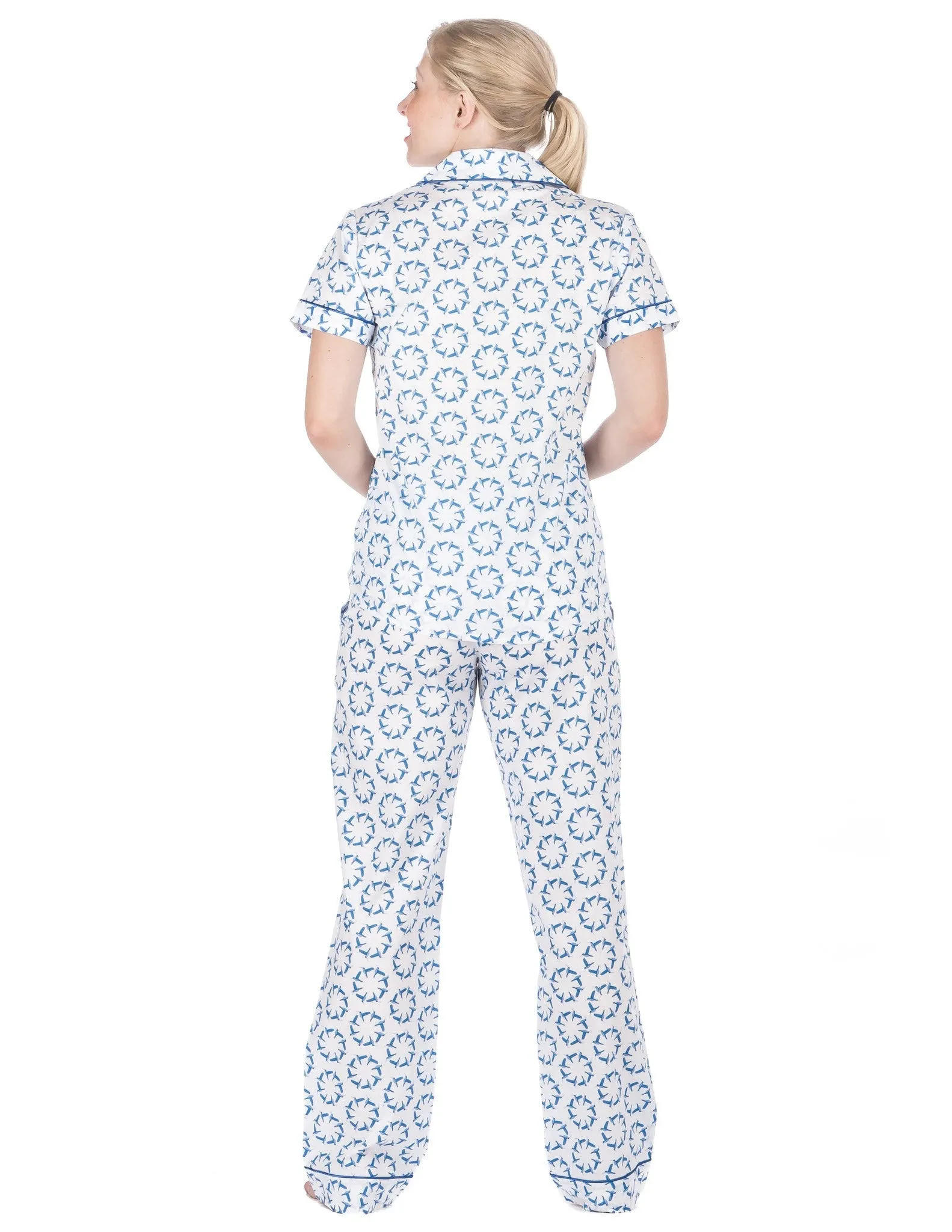 Women's Premium 100% Cotton Poplin Short Sleeve Pajama Set