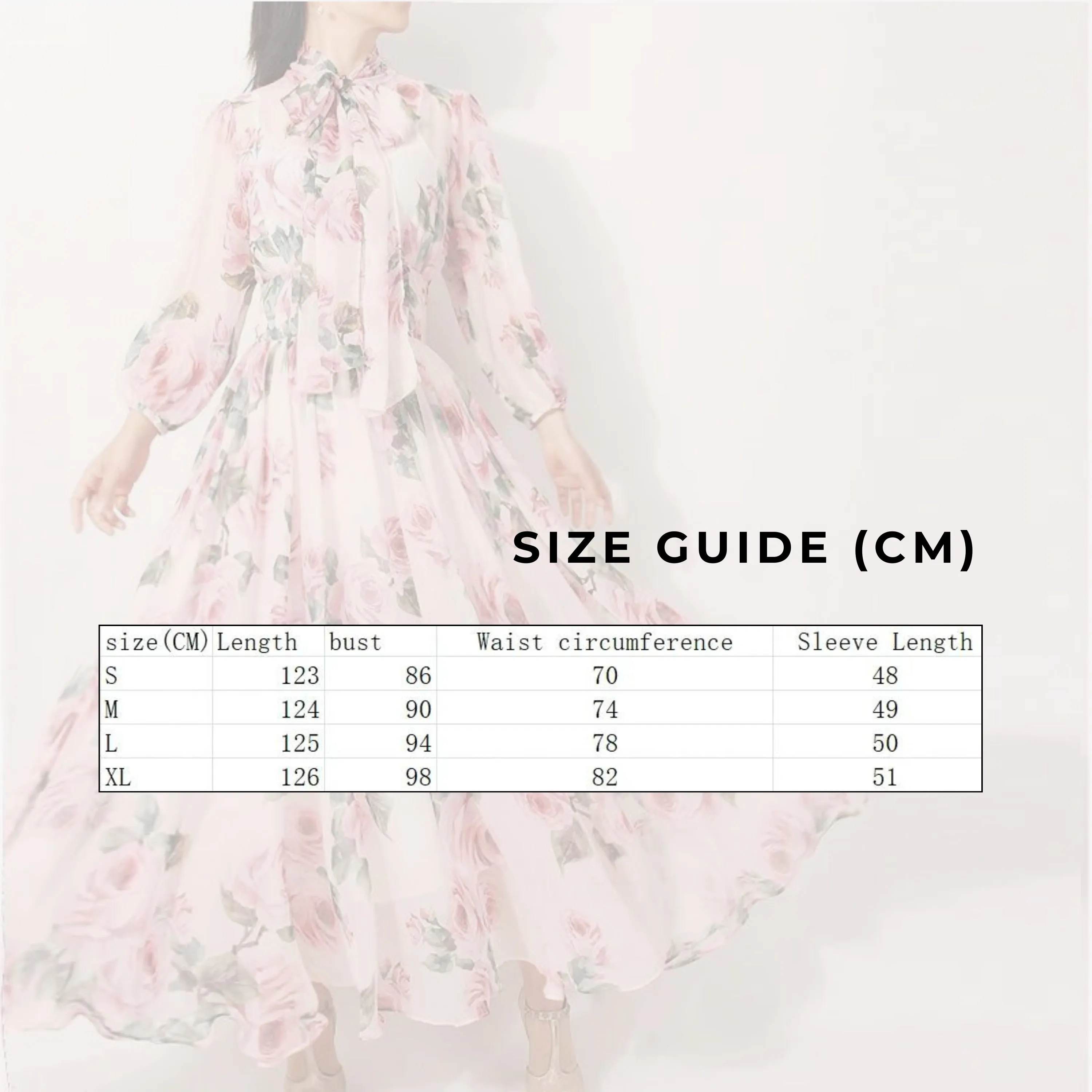 Women's Romantic Style Rose Print Large Swing Chiffon Dress