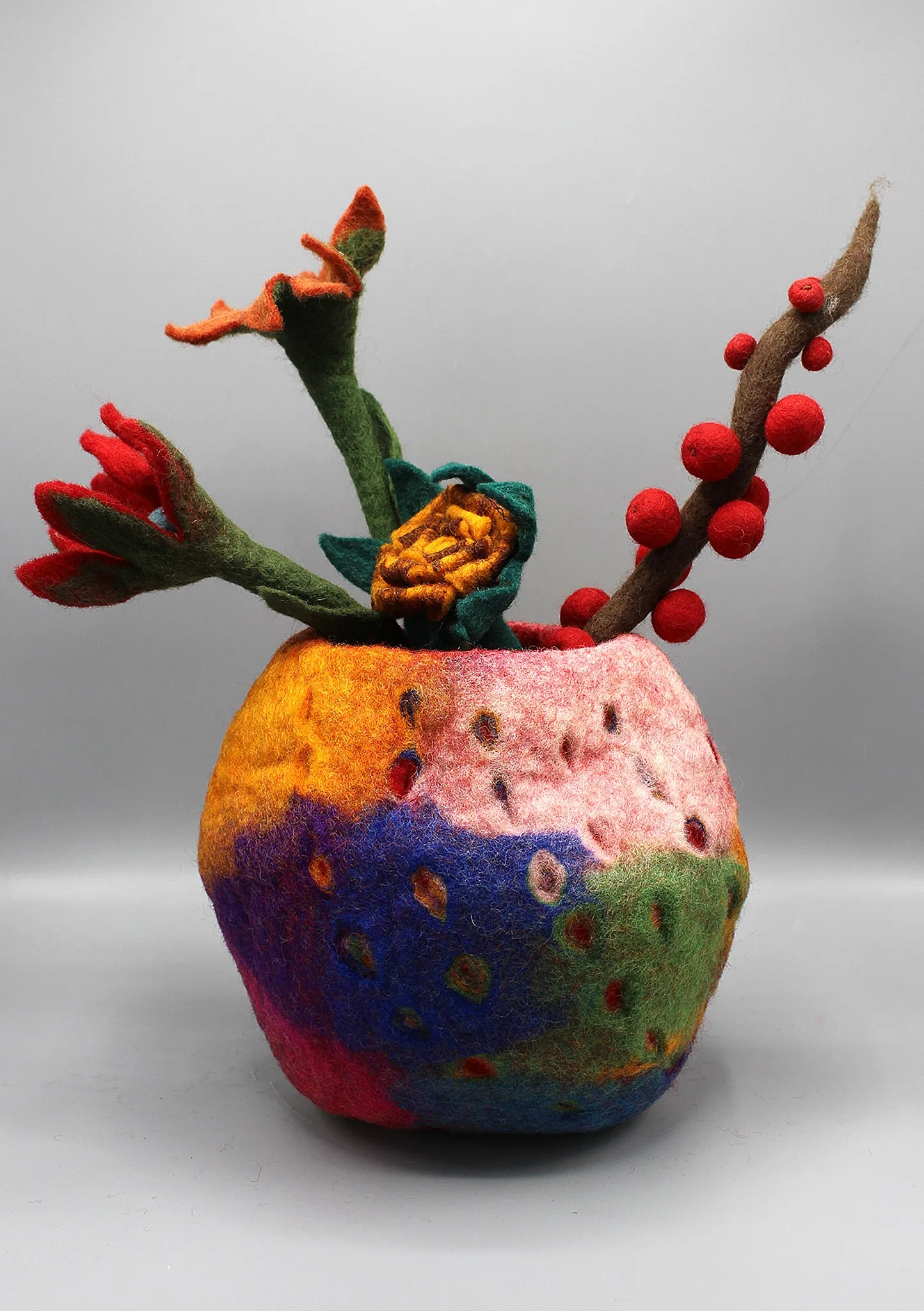 Yellow, Purple, Pink Multicolor Felt Flower Vase